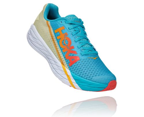 Hoka One One Dame/Herre Rocket X Nøytrale Road Løpesko Scuba Blå/Luminary Grønn Norge-14CNH